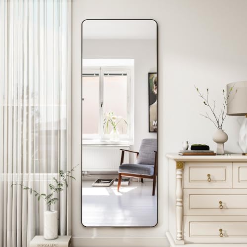 Koonmi Mirror Full Length with Rounded Corners, 52 x 161 cm Free Standing Mirror with Stand, Large Floor Full Body Hanging Wall Mounted for Bedroom, Living Room, Black - Cosy Home Interiors Koonmi Mirror Full Length with Rounded Corners, 52 x 161 cm Free Standing Mirror with Stand, Large Floor Full Body Hanging Wall Mounted for Bedroom, Living Room, Black - Image 7