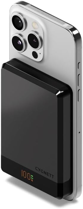 Power Bank wireless magnetico Cygnett MagSlim 10K – Wireless veloce da 10 W e ricarica USB-C da 15 W per iPhone 15/14/13, compatibile con MagSafe Qi