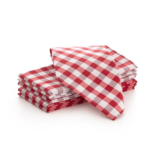 Servilletas Tela Cuadros Vichy - Pack 6 Unidades algodón Resistentes para hostelería 45x45 cm, Color Rojo