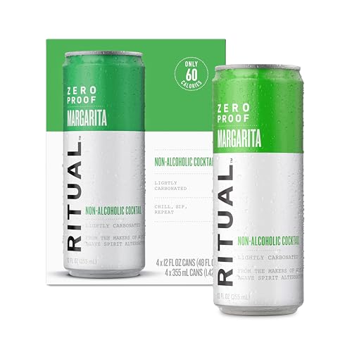 RITUAL ZERO PROOF Margarita Non-Alcoholic Cocktail | Real Cocktail Flavor | Ready-to-Drink Craft Mocktail | 4-Pack 12 Fl Oz Cans | Natural Ingredients | Made in USA | Sparkling Drink