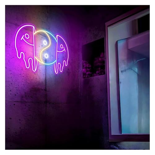 Néon visage souriant déformé 35x55cm avec luminosité réglable pour décoration murale