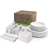 EPIQUEONE 350 Pc Biodegradable Paper Plate Set - Disposable, Durable Tableware - Compostable Spoons,