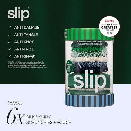 Image of slip Skinny Scrunchies: Anti-Crease, Anti-Breakage Slipsilk Design Protects Delicate Hair | Includes 6 Pure Silk Scrunchies & Complementary Pouch, Hair on Point