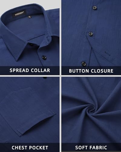 HISDERN Men's Linen Cotton Shirts Long Sleeve Lightweight Regular Fit Solid Button Casual Summer Shirt with Pocket - Image 4