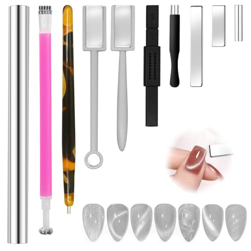 CANIPHA 10Pcs Cat Eye Nail Magnet Set Cat Eye Magnet for Nails, Nail Magnets for Nail Art Cat Eye Nails 3D Strong Pen, Magnet Rod, Manicure Tool, Double Head Nail Magnet Rod for Making Cat Eye Nails