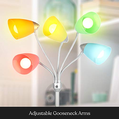 Brightech Medusa Led Floor Lamp – Multi-Head Dimmable Floor Lamp For Living Rooms & Offices – Tall Lamp With Interchangeable Shades, Adjustable Standing Lamp For Bedroom Reading – Silver #TOP2