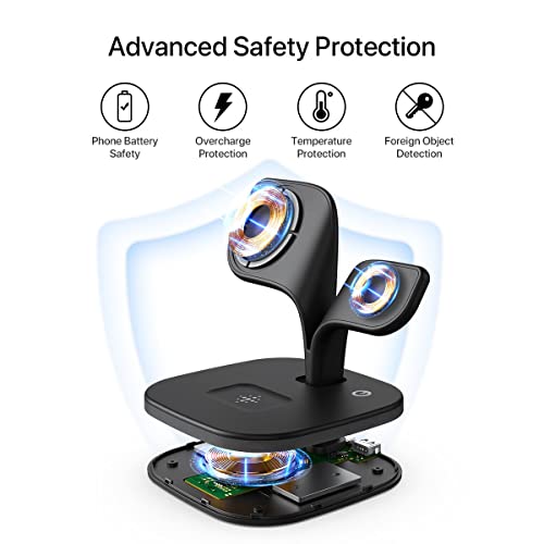 Magnetic Charging Station, Exw 5 In 1 Faster Mag-Safe Wireless Charger Stand For Iphone 14,13,12 Pro/Max/Mini/Plus, Apple Watch 8/7/6/Se/5/4/3/2 And Airpods 3/2/Pro/Pro 2 With Led And Adapter (Black) #TOP4