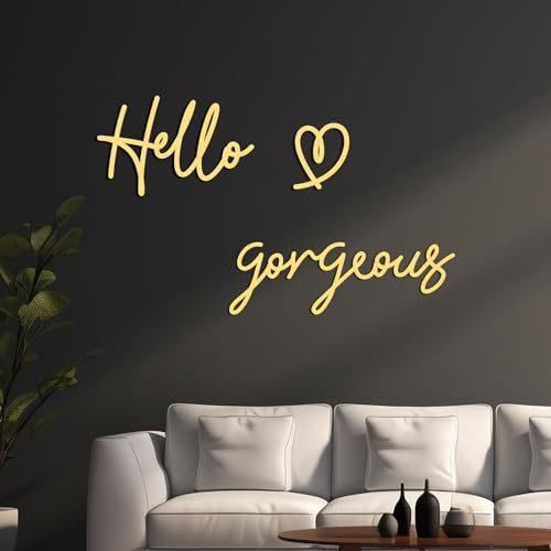 Bnesi Hello Gorgeous Heart Sign ウォールデコ ゴールド オフィス装飾 モダン ハロー ゴージャス エレガント メタル ウォールアート 装飾 バスルーム/寝室/ラッシュルーム用 (ゴールド、ミディアム) [2]