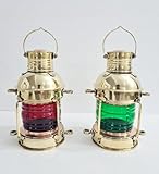 Material: Messing Vintage Glänzende Messing Elektrische Rot/Grün Lampe Maritim Schiff Laterne Boot Licht Home Deko