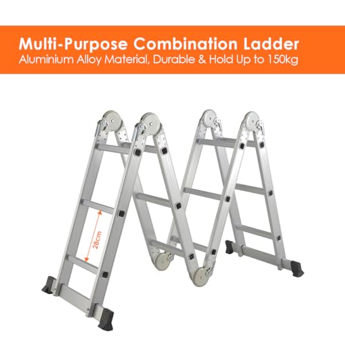 TOPWAY Aluminium Multi-Purpose Combination Ladder 3.6M Foldable Step Ladder 150kg Capacity 12 Runges for Outdoor Indoor Construction Sites (4 x 3 Steps) 5 TOPWAY Aluminium Multi-Purpose Combination Ladder 3.6M Foldable Step Ladder 150kg Capacity 12 Runges for Outdoor Indoor Construction Sites (4 x 3 Steps) - Image 5