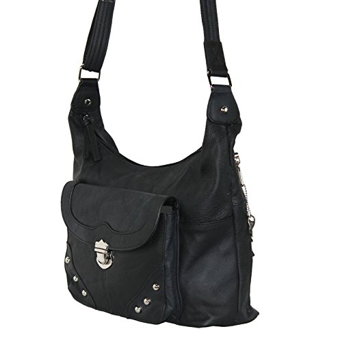 Roma Leathers Concealment Purse - Premium Cowhide Leather - Black - Studded - Dual Gun Entry - Adjustable Shoulder Strap - Designed in USA - 30 Day Manufacture Guarantee3