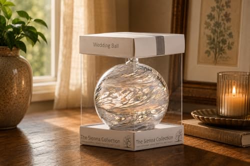Sienna Glass 25th Wedding Anniversary Friendship Ball 10cm Handcrafted Silver Glass Ornament Silver for Couples Gift Boxed with Ribbon