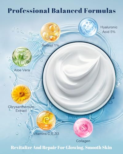 WANUO Retinol Cream for Face, Face Moisturizer, Neck Creams for Tightening and Firming with Collagen & Hyaluronic Acid, Daily Anti-Aging Face Cream for Women, Smooth Wrinkles & Fine Lines, 1.7 Fl Oz
