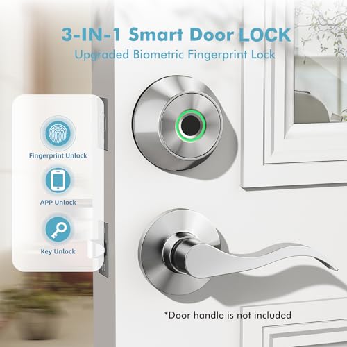 Fingerprint Keyless Entry Door Lock – Smart Deadbolt with App Control, 10-Month Battery Life, Easy Installation, Deadbolt Alternative, IP66 Waterproof, Includes 2 Backup Keys thumbnail 2
