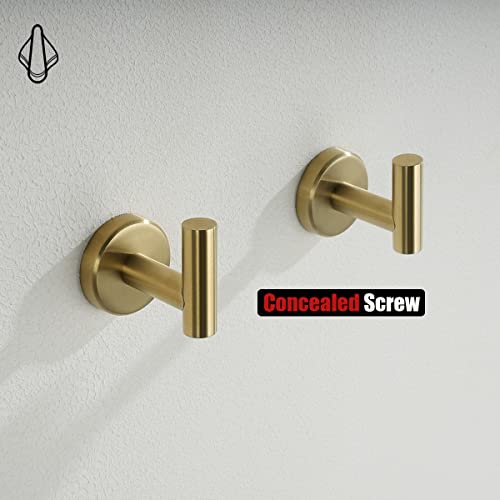 Jqk Bathroom Towel Hook Brushed Gold, Brass Coat Robe Clothes Hook For Bathroom Kitchen Garage Wall Mounted (Pack Of 2), Sus 304 Stainless Steel 0.8Mm, Th100-Bg-P2 #TOP6