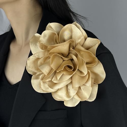 Image of Dainty Fabric Rose & Camellia Flower Oversized Brooch Pins & Hair Clip - Large Lapel Pin, 4.3in /7.5in