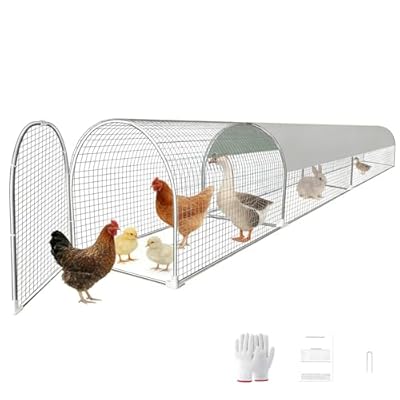 Metal Chicken Coop with Run, 9.8x2x2ft Chicken Run for Yard with Waterproof and Anti-Ultraviolet Cover for Outside,Backyard and Farm, Chicken Pen for Ducks, Rabbits (Silver, 24 * 26 * 118inch)