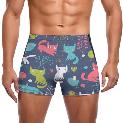 Maillot de bain pour homme imprimé chats colorés parfait pour vos journées à la plage