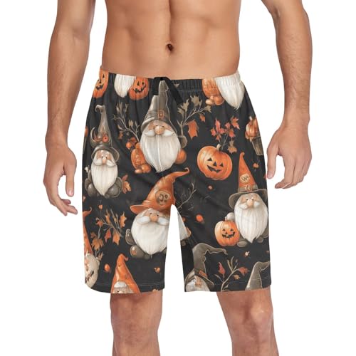 Gnome Evil Pumpkin Pajama Bottom Shorts for Men Soft Casual Sleep Lounge Shorts with Pockets S-XXL
