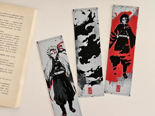Image of Demon Slayer Anime Bookmark Set of 3 - Inspired by Tanjiro, Nezuko & Inosuke | Waterproof Matte Finish | for Manga Fans | Eco-Friendly Durable Bioplastic