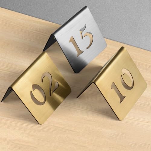 Edelstahl Tischnummern Hochzeit Sitzplan Tischkarten 1-50 Stapelbare Tischnummern Platzkarten, Doppelseitige Digitale Karte, Zelt-Stil, Tischkarten aus Metall, Tischzelte Tischnummern(Gold 6cm,46-50)