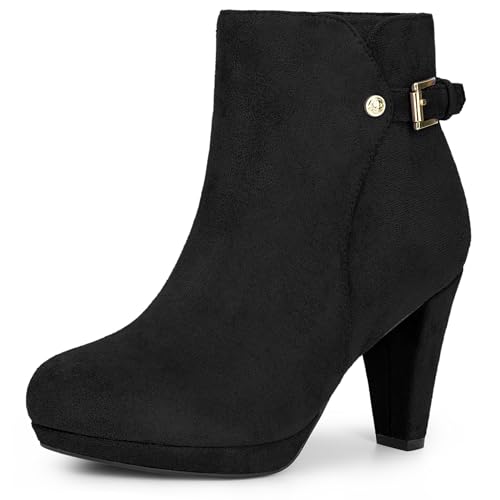 Perphy Low Platform Boots Round Toe Buckle Chunky Heel Ankle Booties for Women