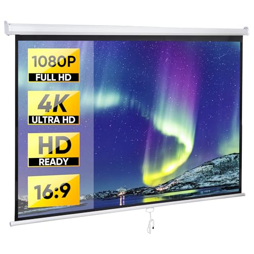 Image of Smartxchoices 80" 16:9 HD Manual Projector Screen with Auto Lock Anti-Crease Home Theater Office Wall Mounted Ceiling Pull Down Projection 1.1 Gain Matte White,View Size: 72 x 40 inches