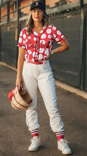 Image of Baseball Shirt Women Baseball Jersey Graphic Button Down Shirt Game Day Short Sleeve Tops