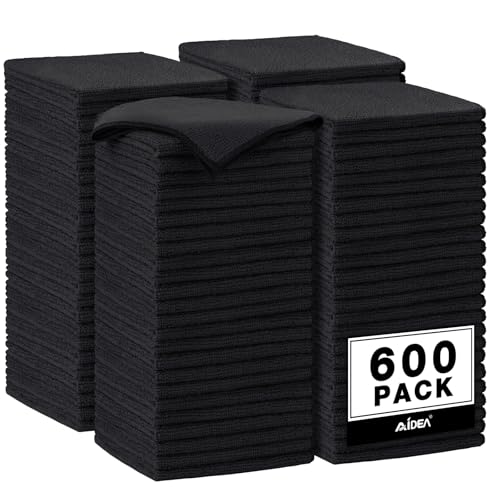 Image of AIDEA Microfiber Cleaning Cloth Black, 600PK, Microfiber Towels for Cars, Shop Towels Cleaning Rags, Premium Wash Cloths, Absorbent Towel for SUVs, House, Kitchen, Commercial, Cleaning Supplies 12x12 inch