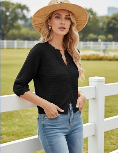 Image of GRACE KARIN Womens 3 /4 Sleeve Cardigan Sweater, Lightweight Cropped Cardigan Trendy, Dressy Casual Crochet Bolero Shrugs