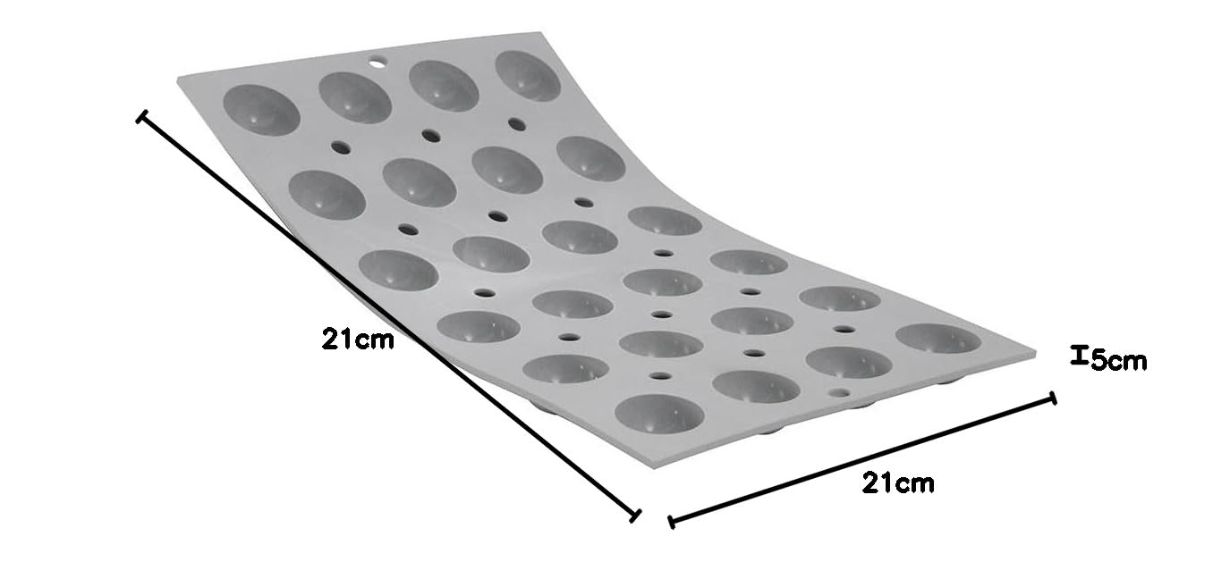 DE BUYER - Plaque de 24 Mini Demi-sphères ELASTOMOULE en Mousse de Silicone - 29 x 19,3 cm, diamètre 3 cm