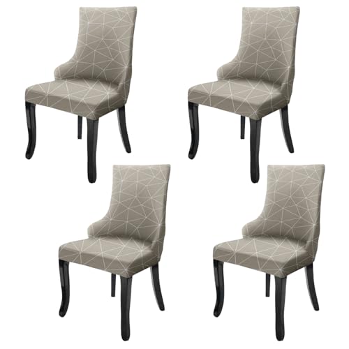 Image of House of Quirk Wingback American Side Chair Slipcover-Accent Chair Cover Slipcover with Arm,Washable Dining Chair with Nailed Trim Protector for Dining Living Room Pack of 4 (Beige White Triangle)