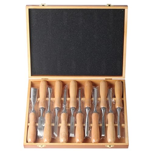 NEWFUN Ciseaux a Bois, 12 pcs. Jeu de Ciseaux Rotatifs en Bois pour Les Amateurs de Travail du Bois Sculpture Sur Bois, Outil de Sculpture Professionnel