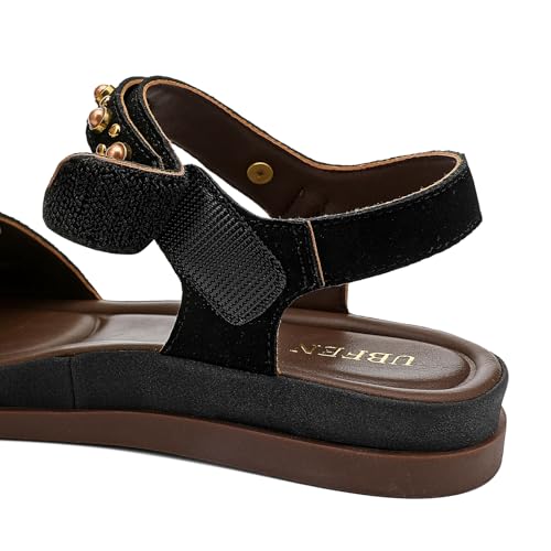 Image of UBFEN Womens Flat Sandals with Adjustable Back Strap, Arch Support | Beaded, Open Toe, Slingback, Casual, Comfortable for Walking, Vacation and Travel