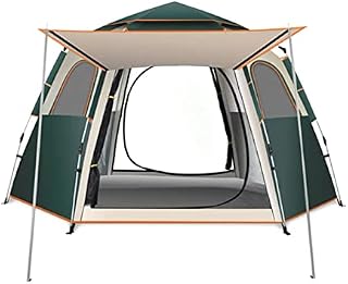 Tent Hexagonal,Automatic Pop-Up Dome Tent,2-5Man Family Camping Tent with 2 Mesh Doors&Mesh Windows, 210T Oxford Fabric Water Resistant/Wind Resistance,Sturdy Fiberglass Pole&Ground Spikes