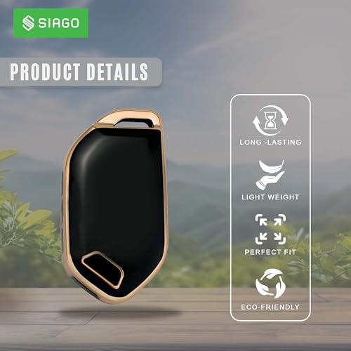 Image of SIAGO TPU Key Cover and Round Key Chain Compatible with Kia 3 Button Flip Key (Black )