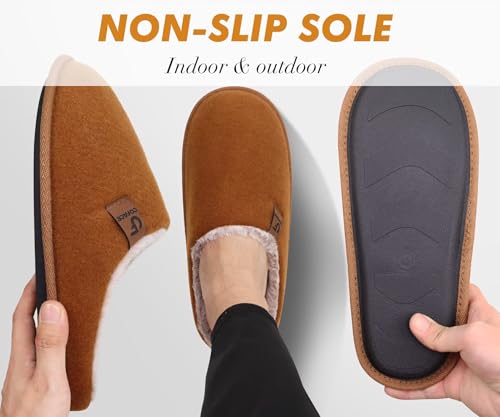 Image of COFACE Mens Cozy Memory Foam Scuff Slippers Casual Slip On Warm House Shoes Indoor /Outdoor Sandal Slippers With Arch Support Rubber Sole Size 7-15