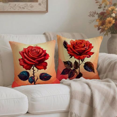 Housse de coussin 65x65cm étanche rouge en lin double face avec zip invisible