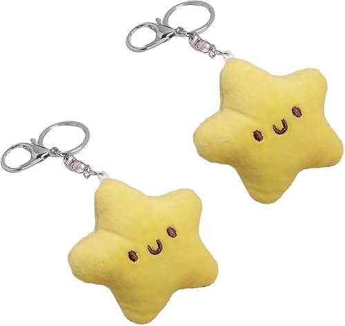 Elzhan Women's Yellow 2Pcs Plush Star Keychain Backpack Accessories Doll Pendant Heart Healing In Addition To Serving As A Keychain Keyrings And Keychains