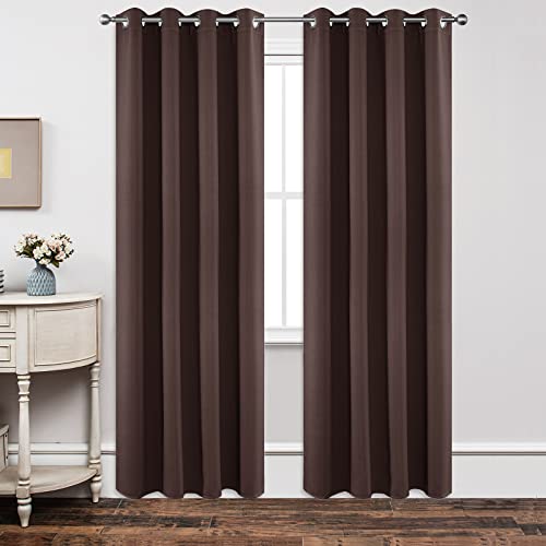 Joydeco Blackout Curtains 84 Inch Length 2 Panels Set, Thermal Insulated Long Curtains& Drapes 2 Burg, Room Darkening Grommet Drapes for Living Room Bedroom Window (W52 x L84 Inch, Chocolate