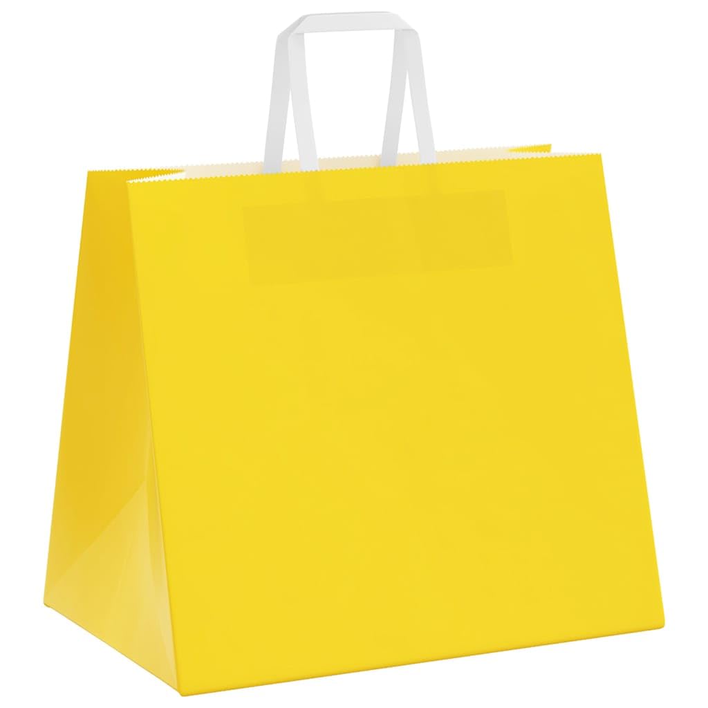 250 Stück gelbe Kraftpapiertüten mit Seilgriffen, 32 x 22 x 28 cm, nachhaltige und recycelbare Geschenktüten für Partys, Einkäufe und Verpackungen