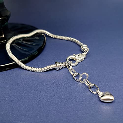 Qeensekc 3Mm Snake Chain Charm Bracelets Silver Plated With Heart Lobster Clasp Figaro Extender Chain Fits Pandora All Chamilia Troll Biagi Bead 19Cm #TOP2