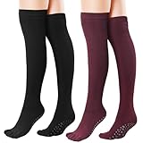 Shyyween 2 Pairs Yoga Pilates Toe Socks Non Slip Cushioned Thigh High over Calf Socks with Grips for Women Barre Ballet Dance