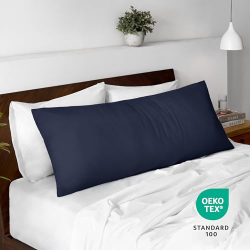 Image of Bare Home Microfiber Body Pillow Cover - Ultra Soft - Cooling Pillowcase - Double Brushed - Pillowcase with Zipper Closure - Easy Care (21''x54'' Body Pillow Cover, Midnight Blue)