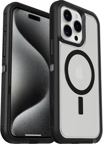 OtterBox iPhone 15 Pro Max Defender Series XT Case with MagSafe Screenless Rugged - Non-Retail Packaging - Clear/Black