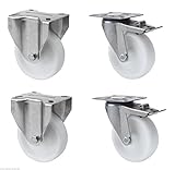 Bauhöhe 131 mm Satz je 2 Transportgeräterolle Bockrolle Lenkrolle totalfeststellbar Edelstahl 100 mm Rad aus Polyamid Anschraubplatte V2A INOX Edelstahlrolle mit Totalfeststeller Bremse Polyamidrad