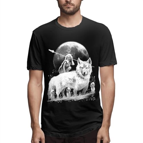 quwomu Camiseta de la Princesa Mononoke para hombresropa de Calle de algodónde Talla grandeHarajuku Black