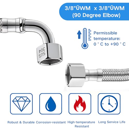 2 Stück Flexschlauch 3/8\ Üwm X 3/8\ Üwm (90° Bogen),30CM Flexschlauch Edelstahl,3/8 Zoll Flexibler Panzerschlauch mit 90° Bogen,WasserhahnSchlauch für Wasserhahn Eckventil Wassererhitzer Bad WC
