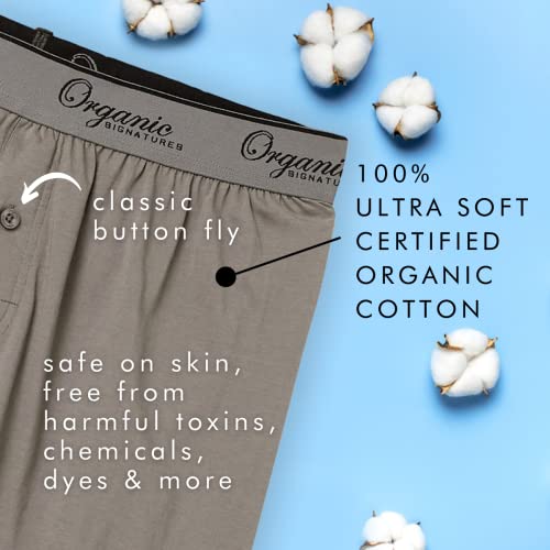 Organic Signatures Men's Boxers 100% Organic Cotton, Soft Boxers For Men, 3-Pack (Size 2X-Large, Grey) #TOP2