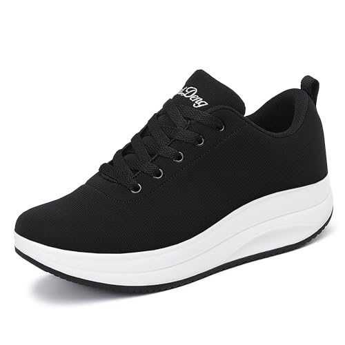 Image of RUIDENG Platform Sneakers for Women Walking All Day | Slip Resistant Work Shoes for Women Comfortable | 2 Inch Thick Wedge Rocker Bottom